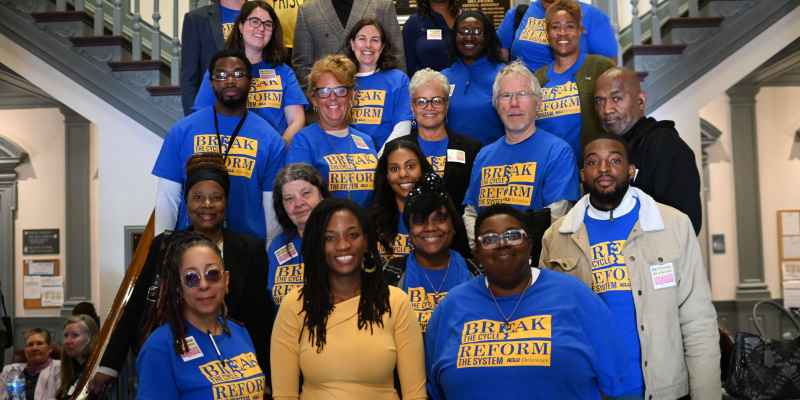 ACLU-DE staff and advocates pose on the stairs of Legislative Hall with Sen. Marie Pinkney